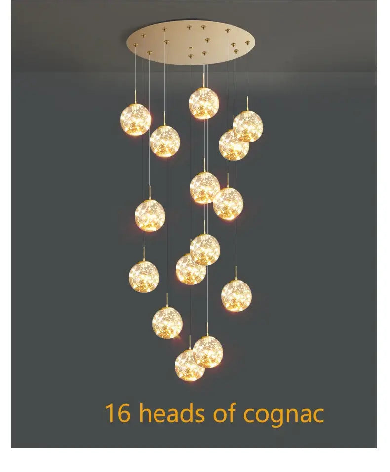 DecorBites™ contemporary crystal ball chandelier with 16 warm glass globes and gold modern spiral mount for dining room