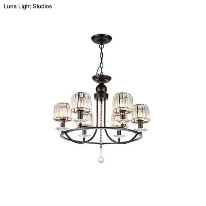 DecorBites™ contemporary crystal chandelier in dark bronze with six crystal-encased lights circle hanging fixture