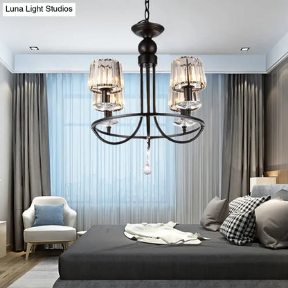 Black wrought iron DecorBites™ contemporary crystal lights circle hanging chandelier with crystal glass shades and pendant