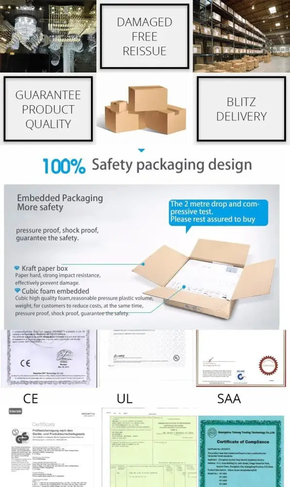 Kraft paper box with embedded cubic foam padding for safe shipping of decorbites™ contemporary crystal chandelier