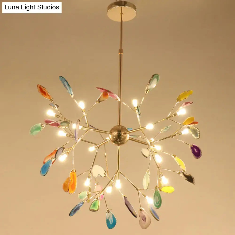 DecorBites contemporary firefly metal pendant light with brass finish colorful glass leaves round canopy for living room island lighting