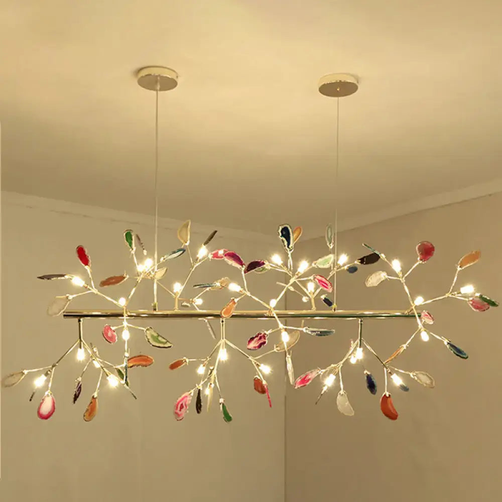 DecorBites™ contemporary firefly metal pendant light with colorful agate leaves and round canopy for living room island lighting