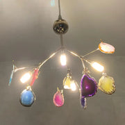 DecorBites contemporary firefly metal pendant light with round canopy chrome finish colorful geode shades for living room island lighting