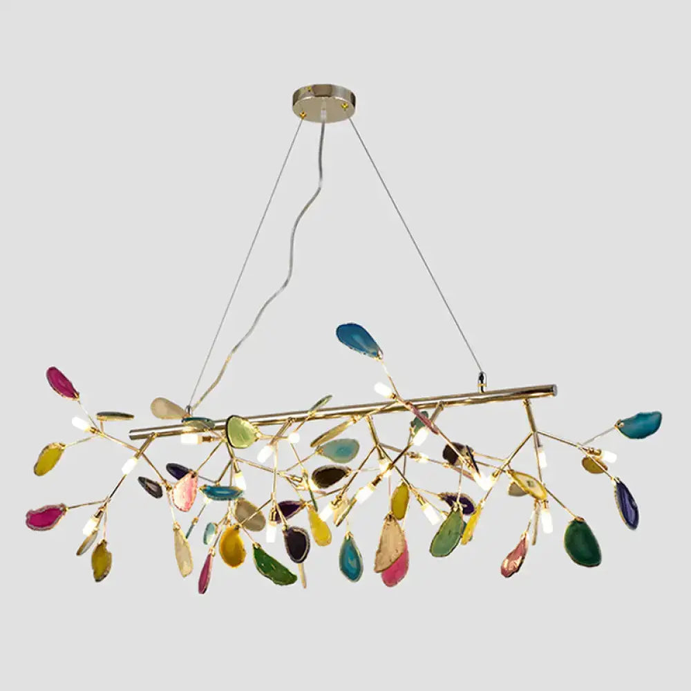 Decorbites™ contemporary firefly metal pendant light with gold-toned arms colorful glass leaves round canopy for living room island lighting