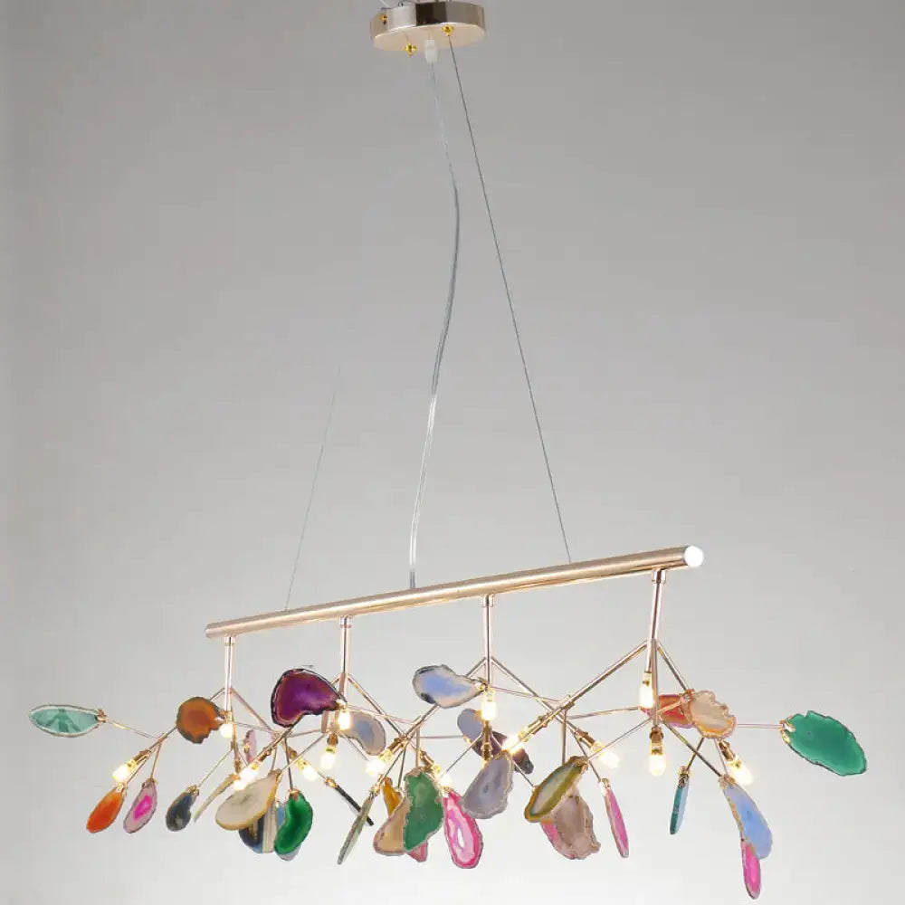 DecorBites contemporary firefly metal pendant light with brass frame and agate slices for living room island lighting with round canopy