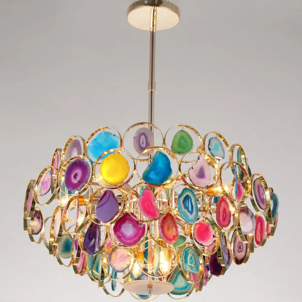 DecorBites™ contemporary firefly metal pendant light with round canopy features vibrant multi-colored agate for living room island lighting