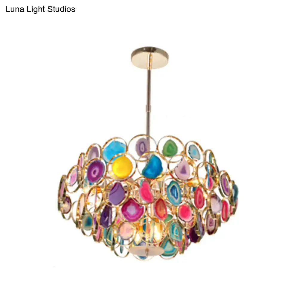 Decorbites contemporary firefly metal pendant light with colorful agate slices and round canopy for living room island lighting