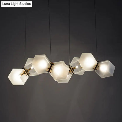 Decorbites contemporary honeycomb island lamp with frosted white glass shades and brass accents for living room lighting