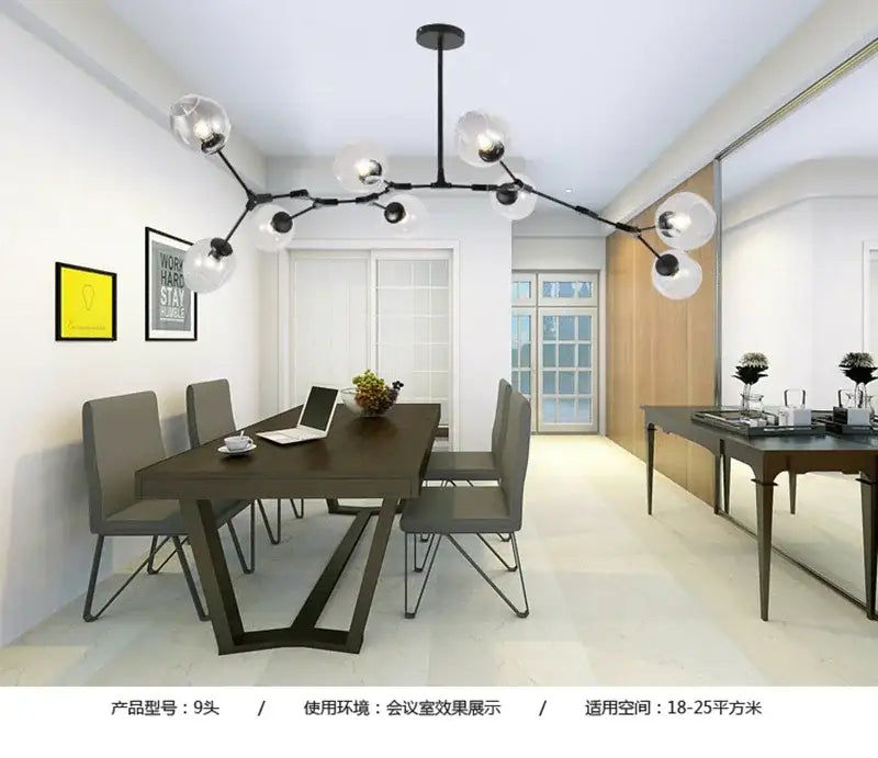 DecorBites™ contemporary black glass bubble chandelier with multiple spherical glass bulbs for living room lighting