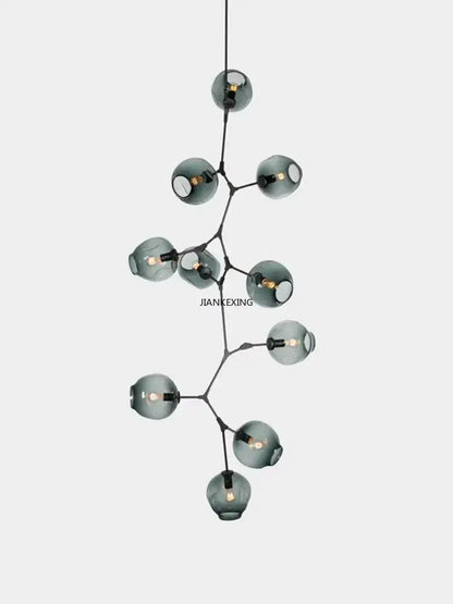 DecorBites™ contemporary glass bubble chandelier with frosted gray spheres in a molecular branching design for living room