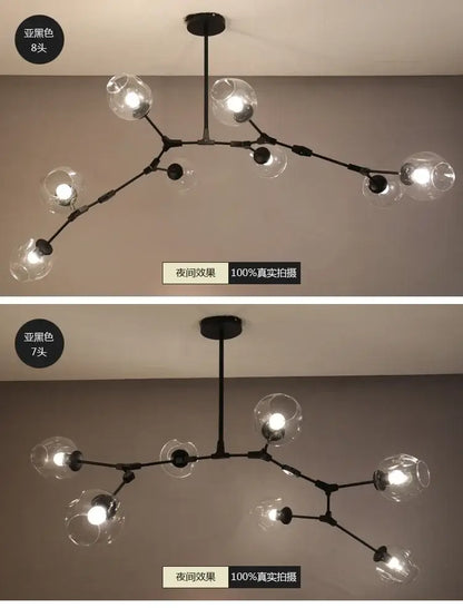 Modern black metal decorbites™ glass bubble chandelier with clear globe bulbs for living room lighting