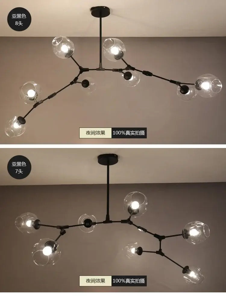 Modern black metal decorbites™ glass bubble chandelier with clear globe bulbs for living room lighting