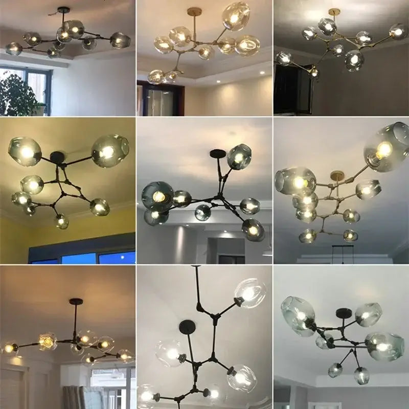 DecorBites contemporary glass bubble chandelier with branching metal frame and translucent spherical shades for living room
