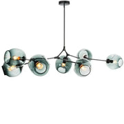 DecorBites contemporary glass bubble chandelier with eight teal glass globes and black metal frame for living room