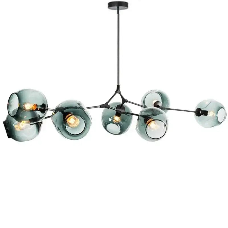DecorBites contemporary glass bubble chandelier with eight teal glass globes and black metal frame for living room