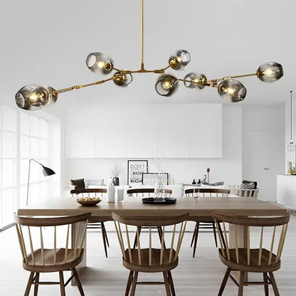 DecorBites contemporary gold-toned glass bubble chandelier with frosted glass globes for living room lighting