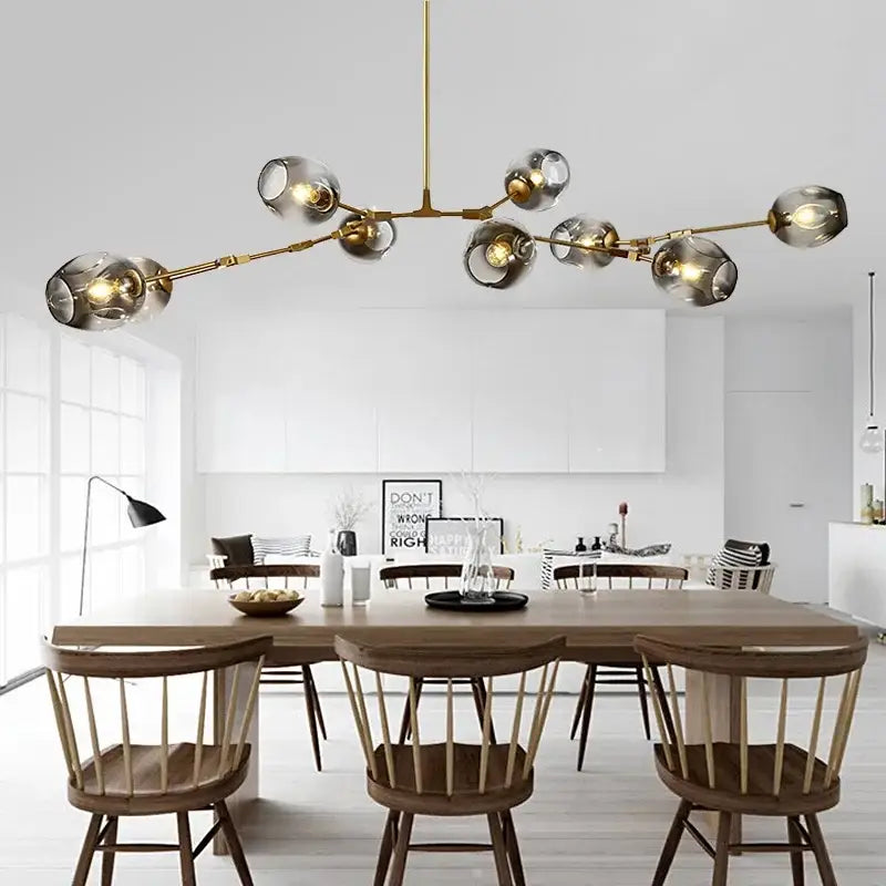 DecorBites contemporary gold-toned glass bubble chandelier with frosted glass globes for living room lighting