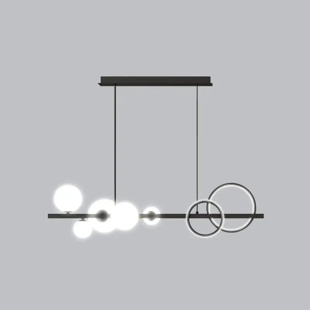 Decorbites™ contemporary glass island lamp with 7 milk white and smoke grey illuminated heads for dining room