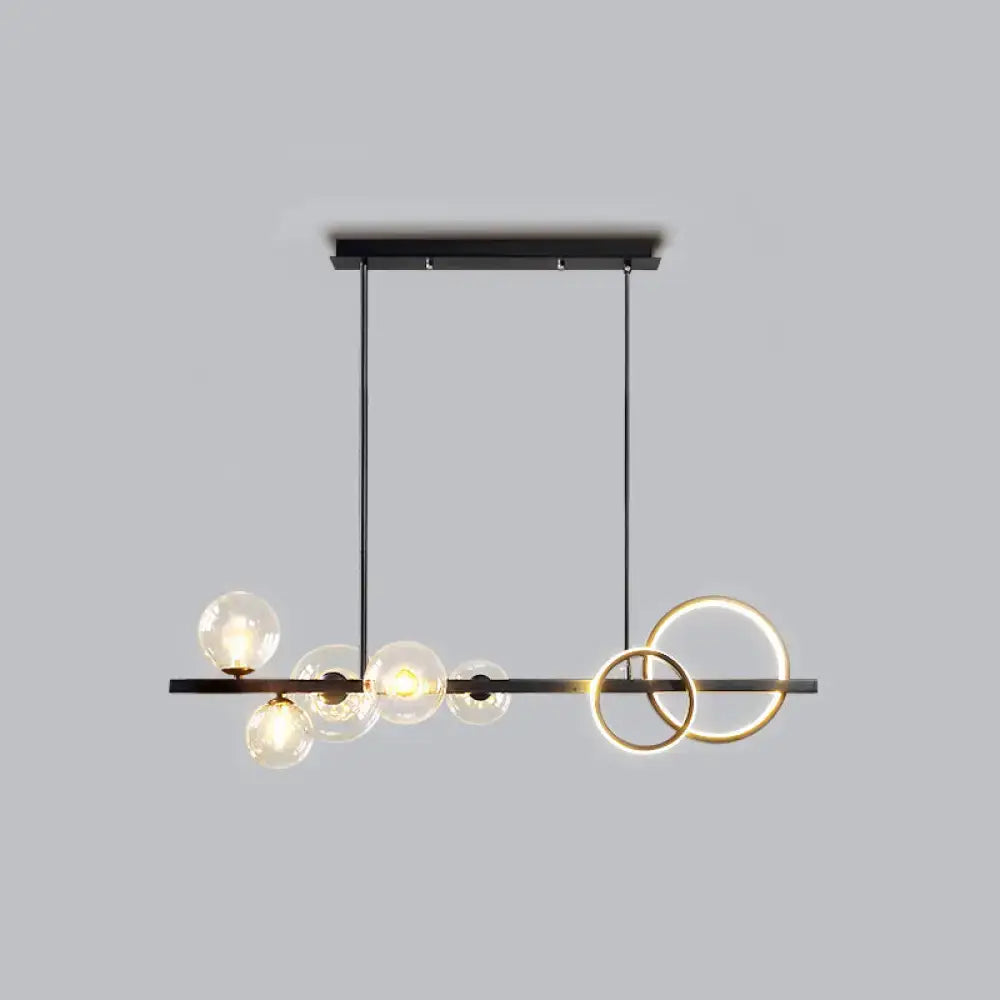 Decorbites contemporary black and gold island lamp with milk white spherical glass bulbs and smoke grey glowing rings