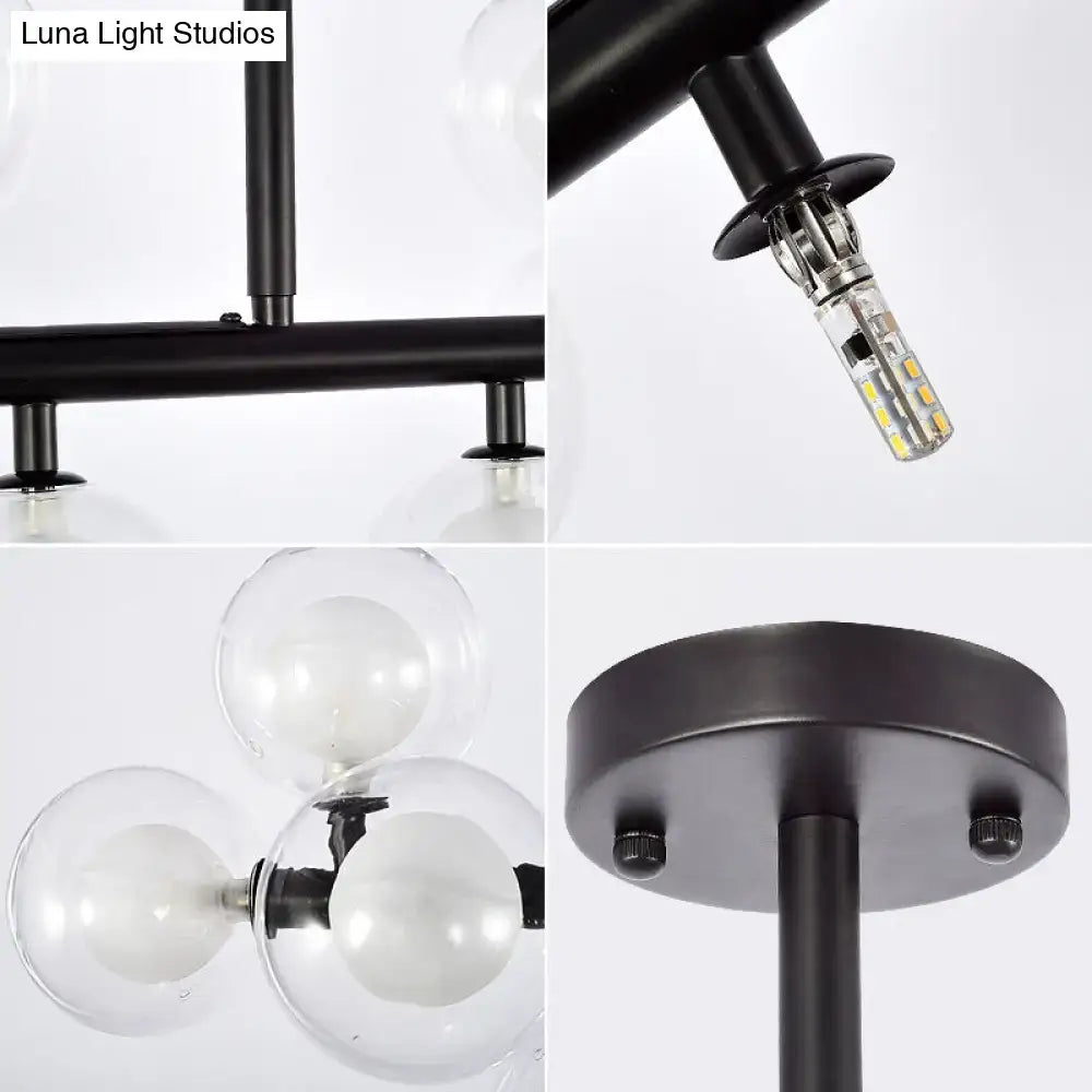 Black metal chandelier with clear glass globe shades 16 heads ceiling light for living room by DecorBites
