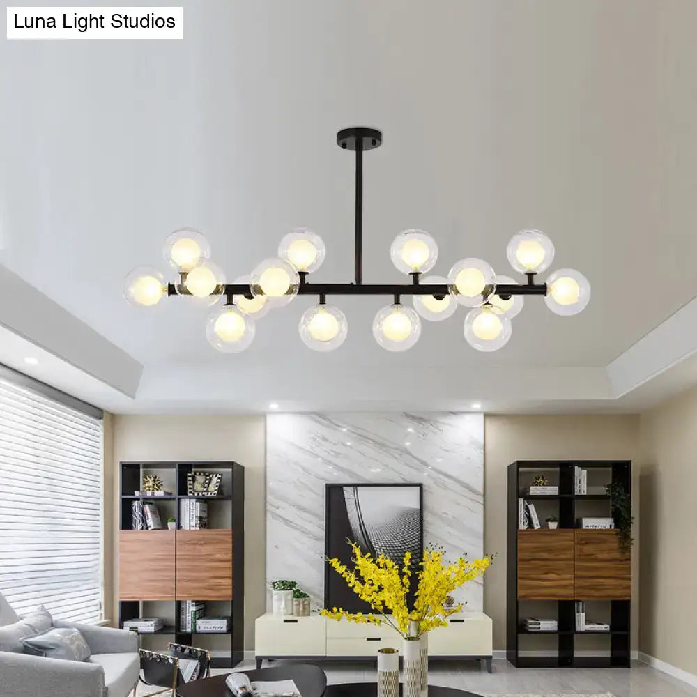 Modern black metal chandelier with 16 frosted glass globe bulbs for living room DecorBites contemporary lighting