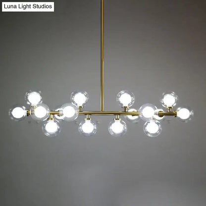Brass-finished decorbites contemporary glass orb island lamp with 16 clear globe bulbs for living room ceiling lighting