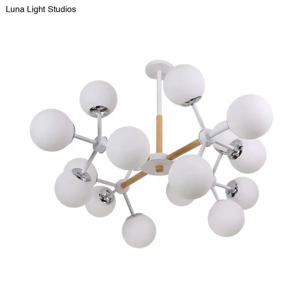 Decorbites™ contemporary globe chandelier with white glass and wood accents dining room hanging light kit