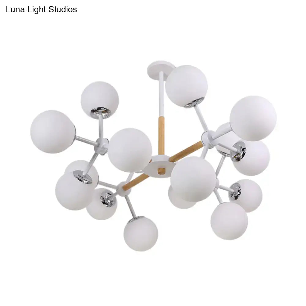 DecorBites contemporary globe chandelier with white glass frosted globes chrome and wood accents dining room hanging light