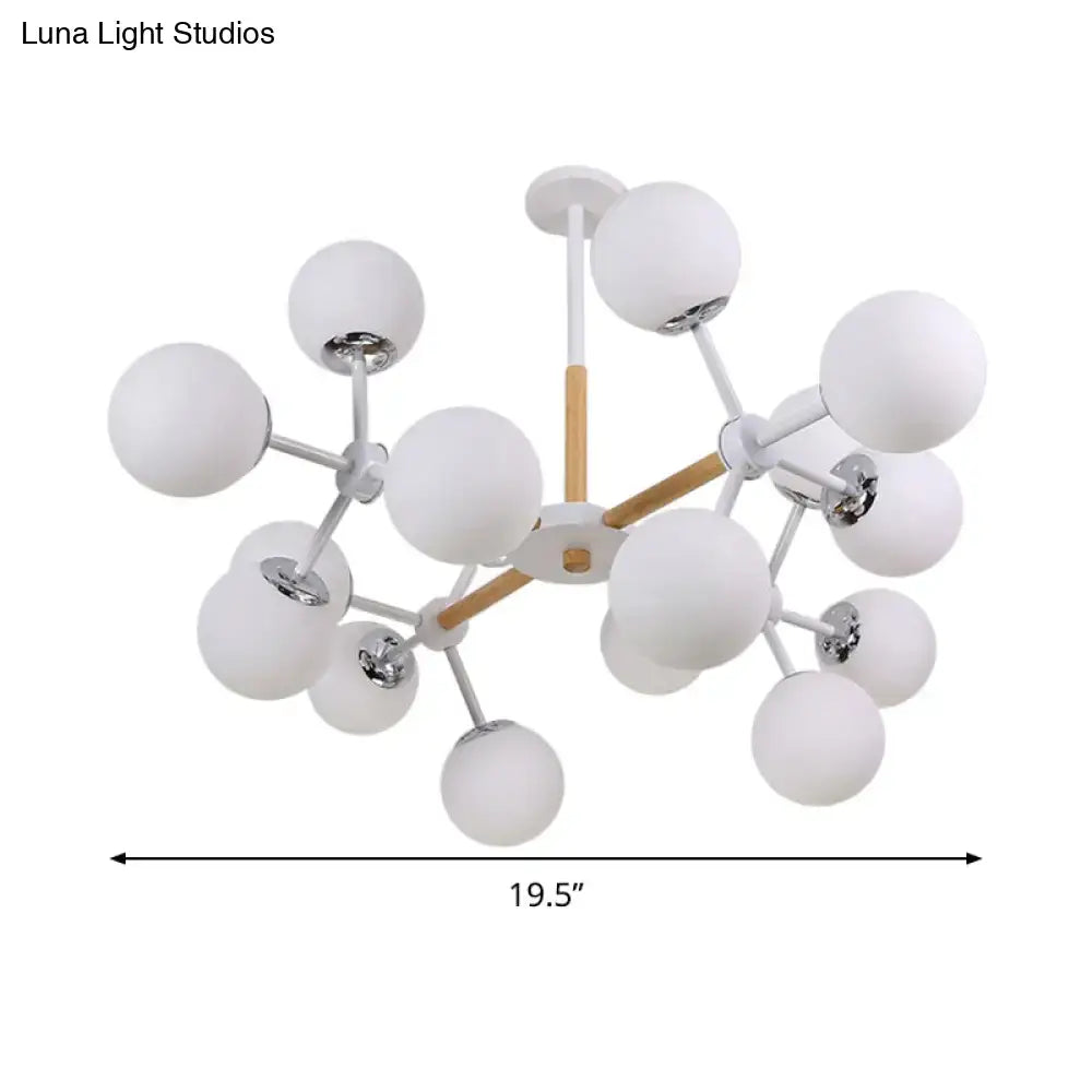 DecorBites™ contemporary globe chandelier with white glass, chrome and wood accents for dining room hanging light