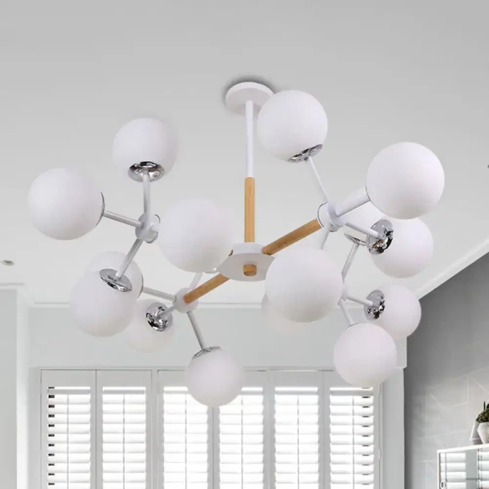 Decorbites contemporary white glass globe chandelier with chrome and wood accents dining room hanging light kit