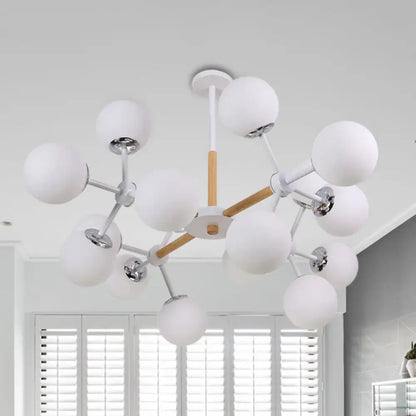 Decorbites contemporary white glass globe chandelier with chrome and wood accents dining room hanging light kit