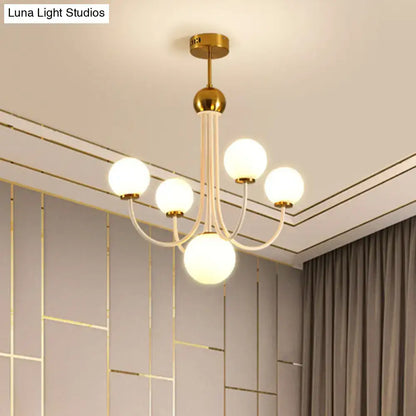 Decorbites™ contemporary gold glass spherical ceiling chandelier with five frosted glass globe lights