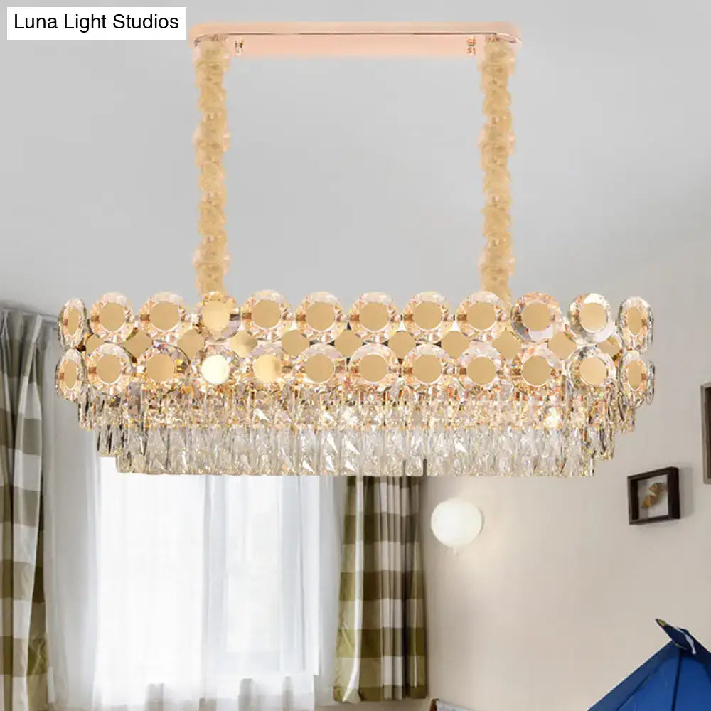 Decorbites contemporary rose gold island pendant with crystal blocks oval and clear crystal blocks for dining hall lighting