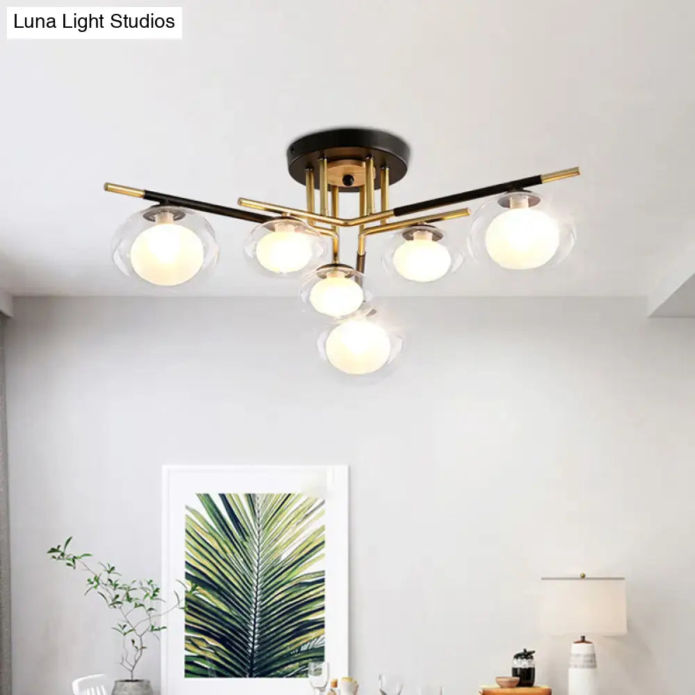DecorBites™ contemporary semi-flush mount ceiling light with five oval glass shades and brass black metal arms