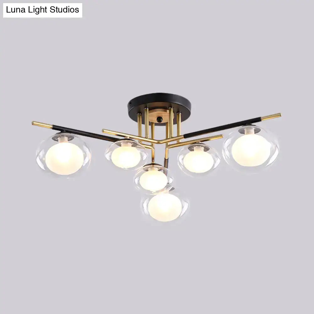 Modern decorbites™ semi-flush mount ceiling fixture with five oval glass shades brass and black metal arms