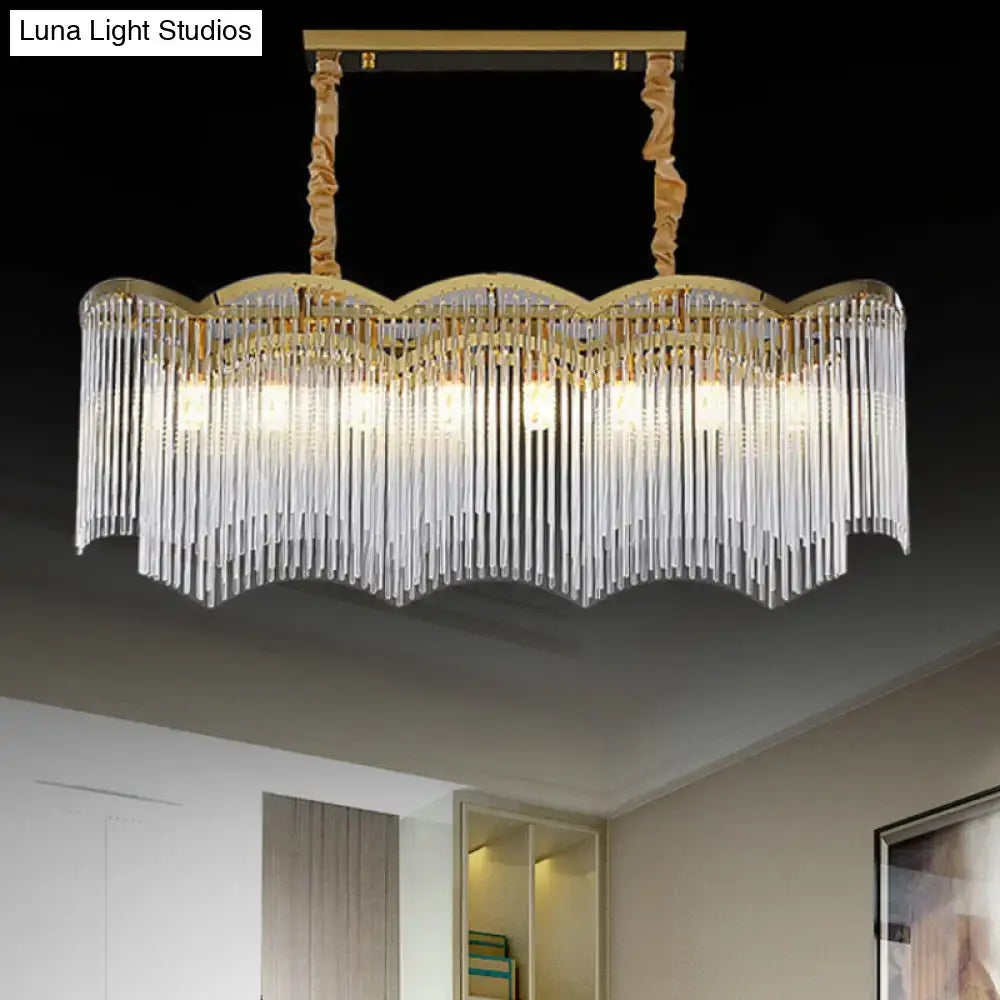 DecorBites™ contemporary gold pendant ceiling light featuring elegant clear crystal tubes and textured rope suspension cords