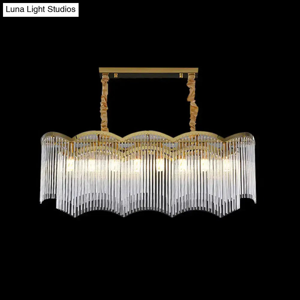 DecorBites™ contemporary gold ceiling light with cascading clear crystal tubes and textured fabric cords