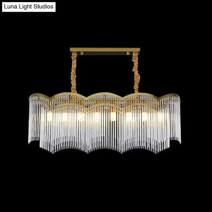 DecorBites™ contemporary gold ceiling light with cascading clear crystal tubes and textured fabric cords