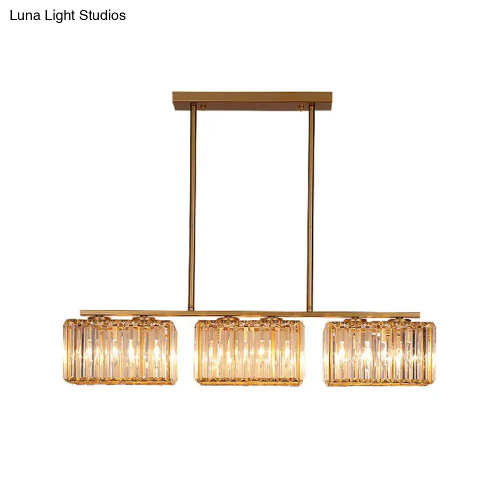 Decorbites™ contemporary gold pendant lighting with clear cuboid crystal shade and metal frame for dining room use