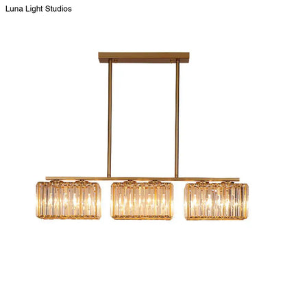Decorbites™ contemporary gold pendant lighting with clear cuboid crystal shade and metal frame for dining room use