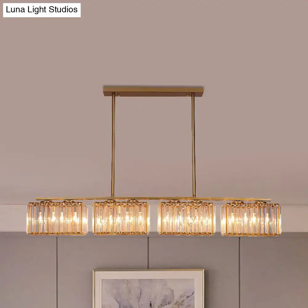 DecorBites™ contemporary gold pendant lighting with clear cuboid crystal shade and sleek metal frame for dining room