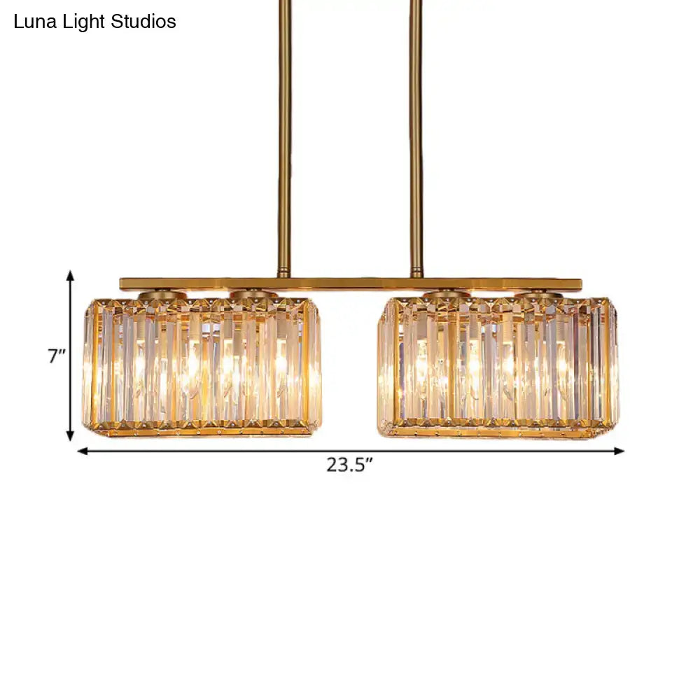 DecorBites™ gold pendant lighting with clear cuboid crystal shade and vertical glass rods for dining room use