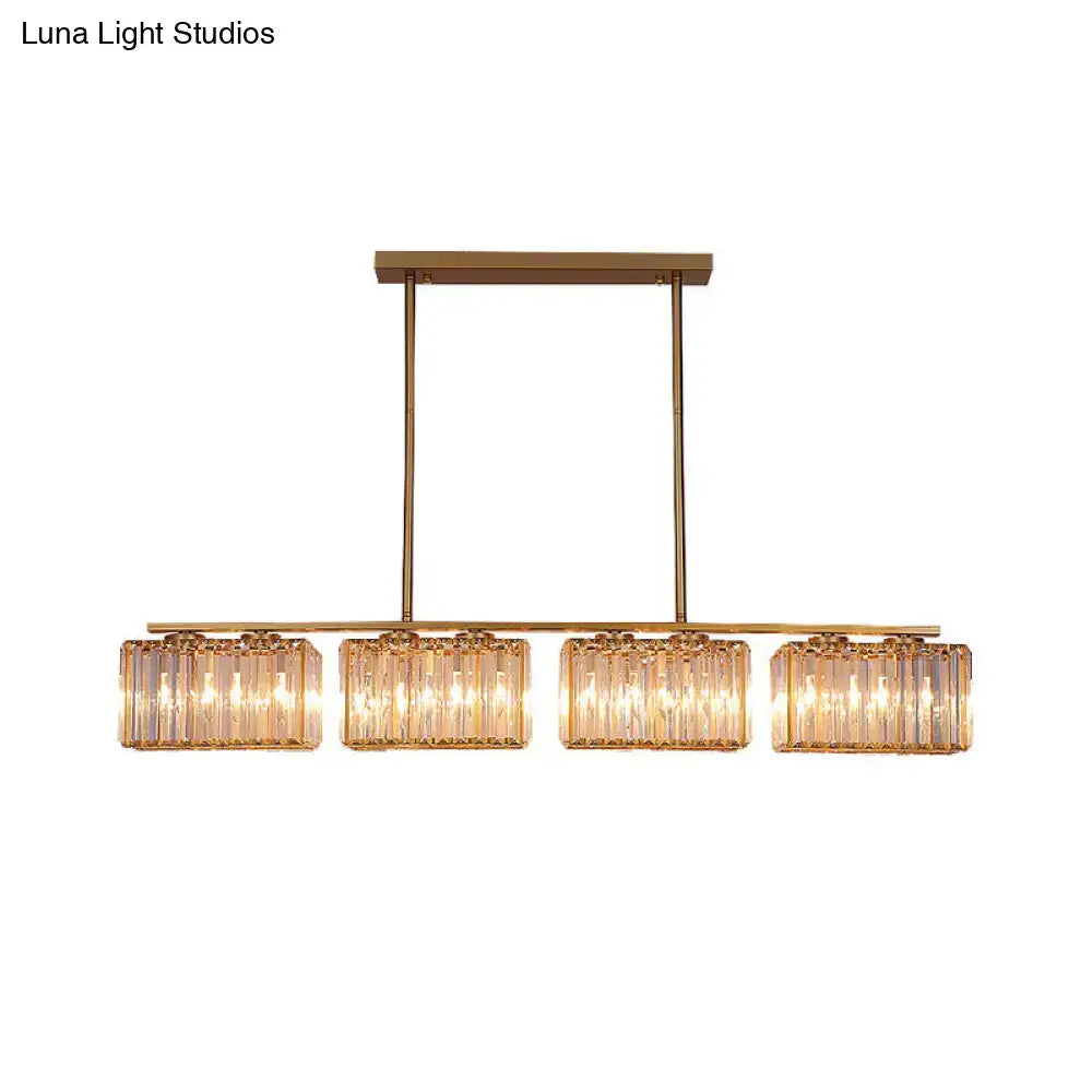 DecorBites™ contemporary gold pendant lighting with clear cuboid crystal shade and metal frame for dining room use