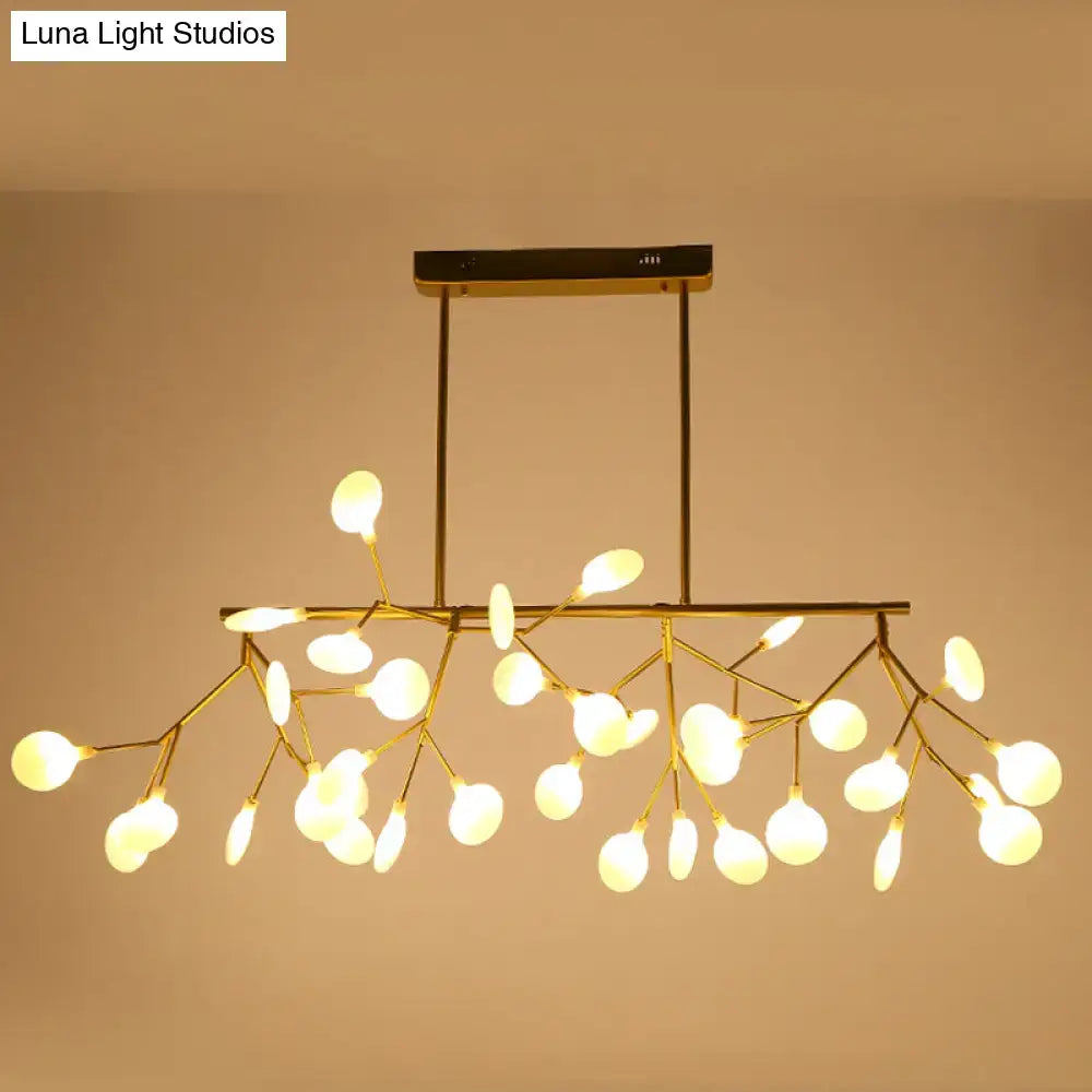 Gold-toned DecorBites™ contemporary heracleum island pendant light with branching arms and frosted glass globes for dining rooms