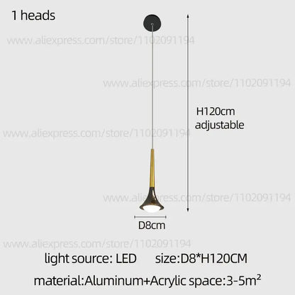 Decorbites contemporary horn chandelier with sleek gold and black aluminum body and acrylic shade for living room lighting