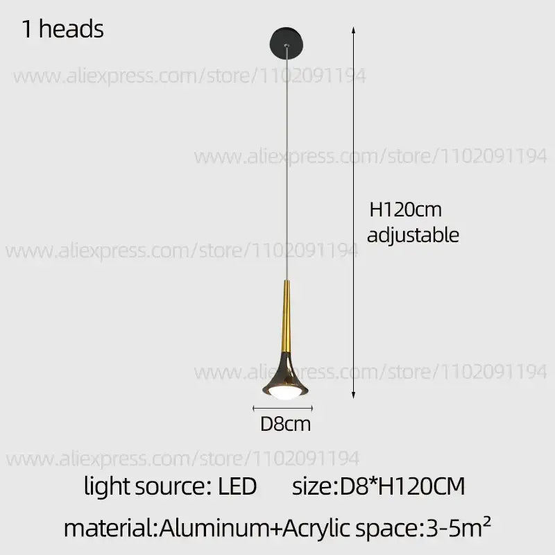 Decorbites contemporary horn chandelier with sleek gold and black aluminum body and acrylic shade for living room lighting