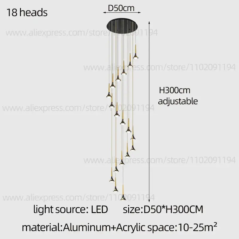 Modern black and gold decorbites contemporary horn chandelier with 18 led light heads for living room lighting