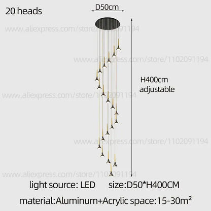 Modern black and gold decorbites contemporary horn chandelier with 20 led glass light heads for living room lighting