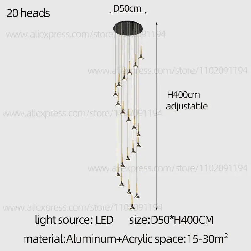 Modern black and gold decorbites contemporary horn chandelier with 20 led glass light heads for living room lighting