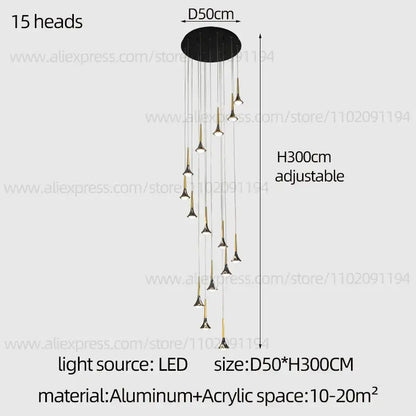 Modern black and gold decorbites contemporary horn chandelier with 15 led light heads for living room lighting